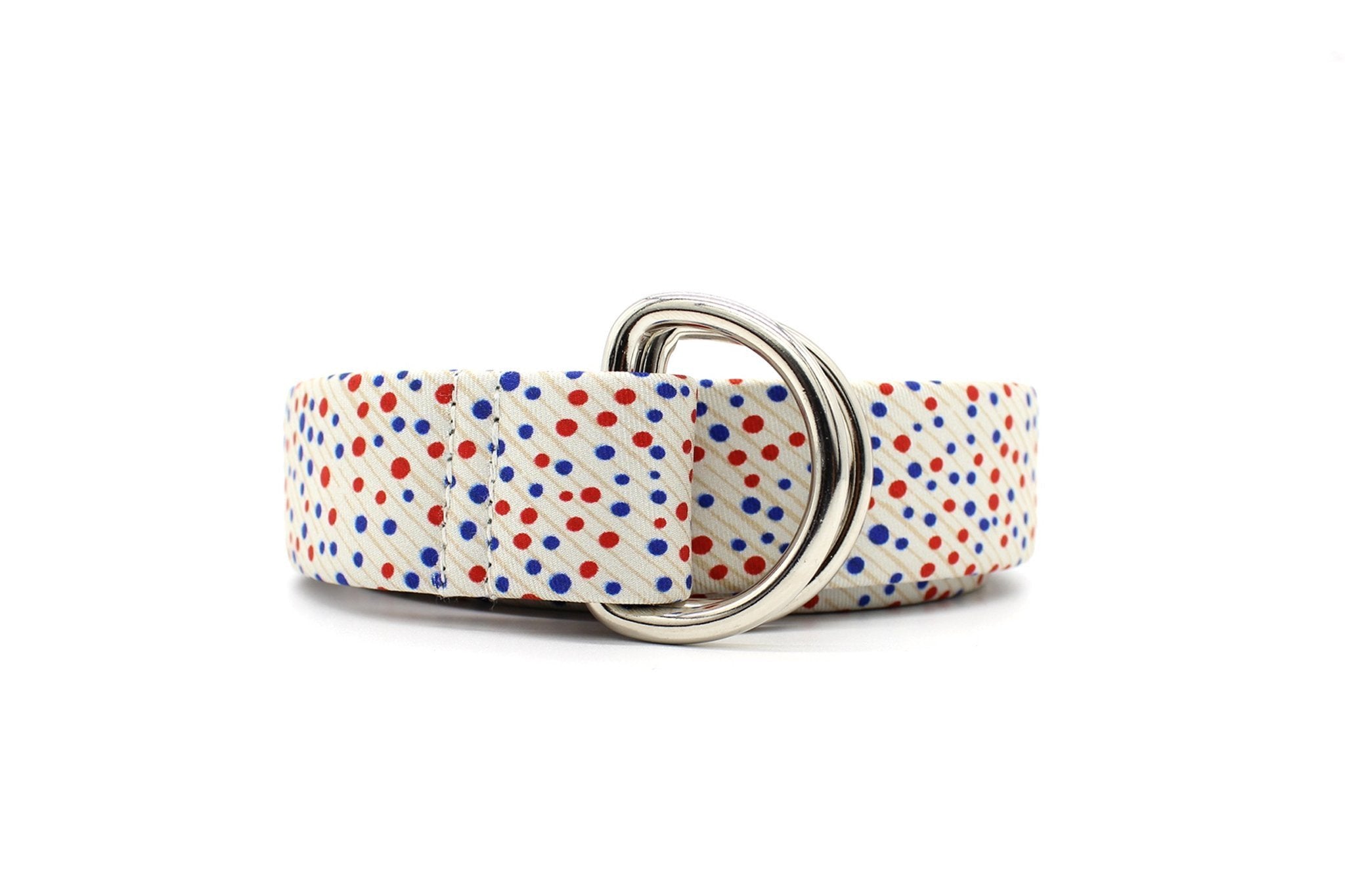 KRAGÜ DOTS RED X BLUE - KRAGÜ GÜRTEL AUS SEIDE MIT SILBERNER GÜRTELSCHNALLE. DAS MODISCHE ACCESSOIRE. AUFFÄLLIG, STYLISCH UND MODERN.