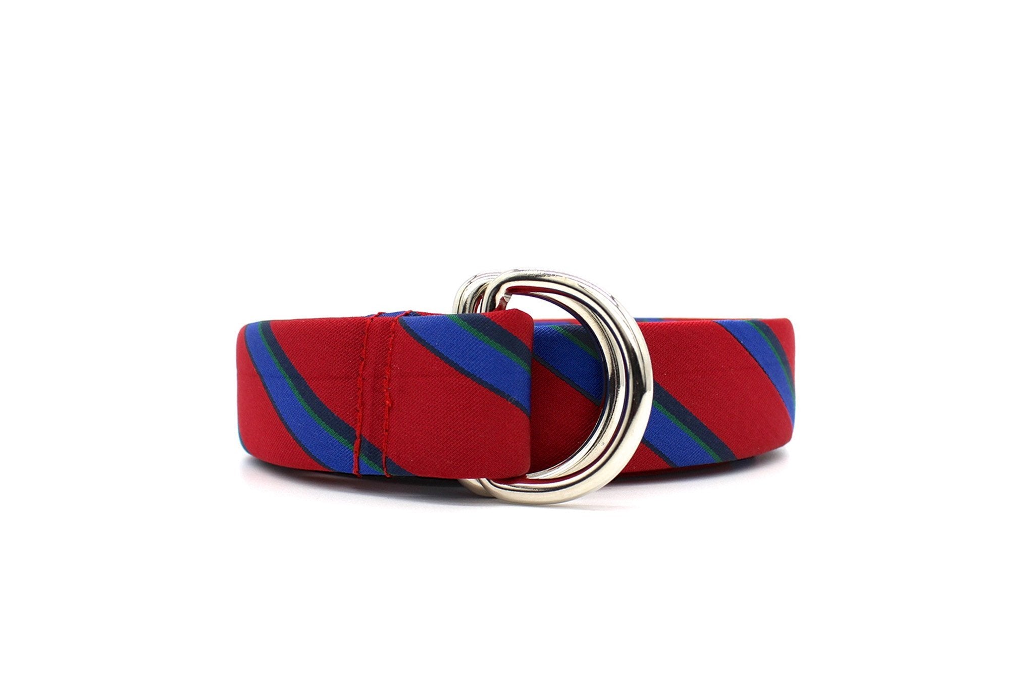 KRAGÜ STRIPES RED X BLUE - KRAGÜ GÜRTEL AUS SEIDE MIT SILBERNER GÜRTELSCHNALLE. DAS MODISCHE ACCESSOIRE. AUFFÄLLIG, STYLISCH UND MODERN.