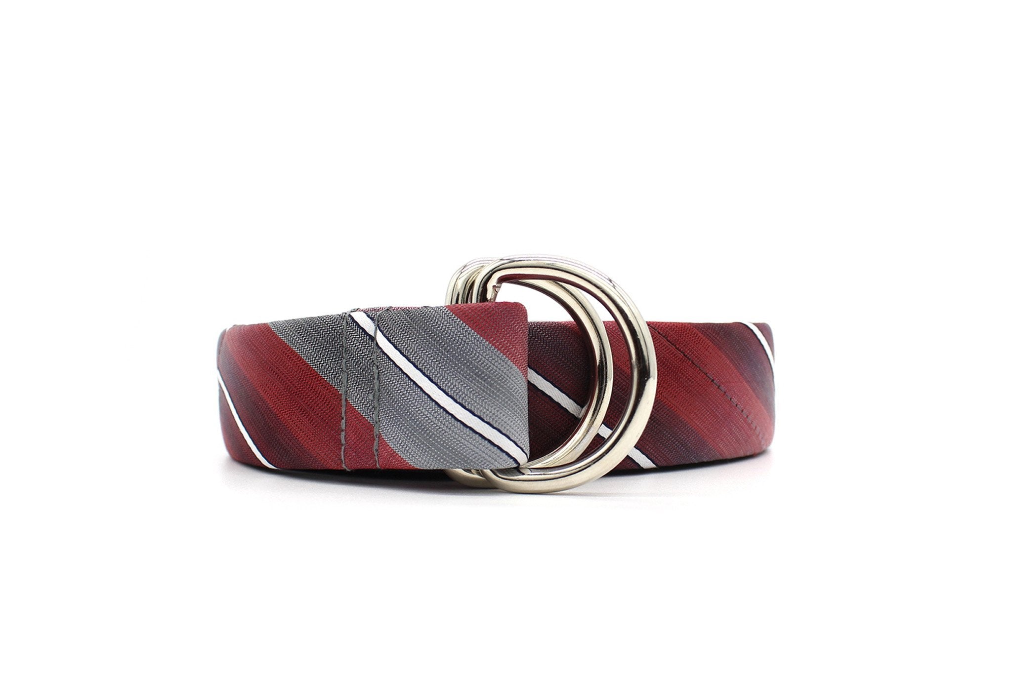 KRAGÜ STRIPES RED X GREY - KRAGÜ GÜRTEL AUS SEIDE MIT SILBERNER GÜRTELSCHNALLE. DAS MODISCHE ACCESSOIRE. AUFFÄLLIG, STYLISCH UND MODERN.