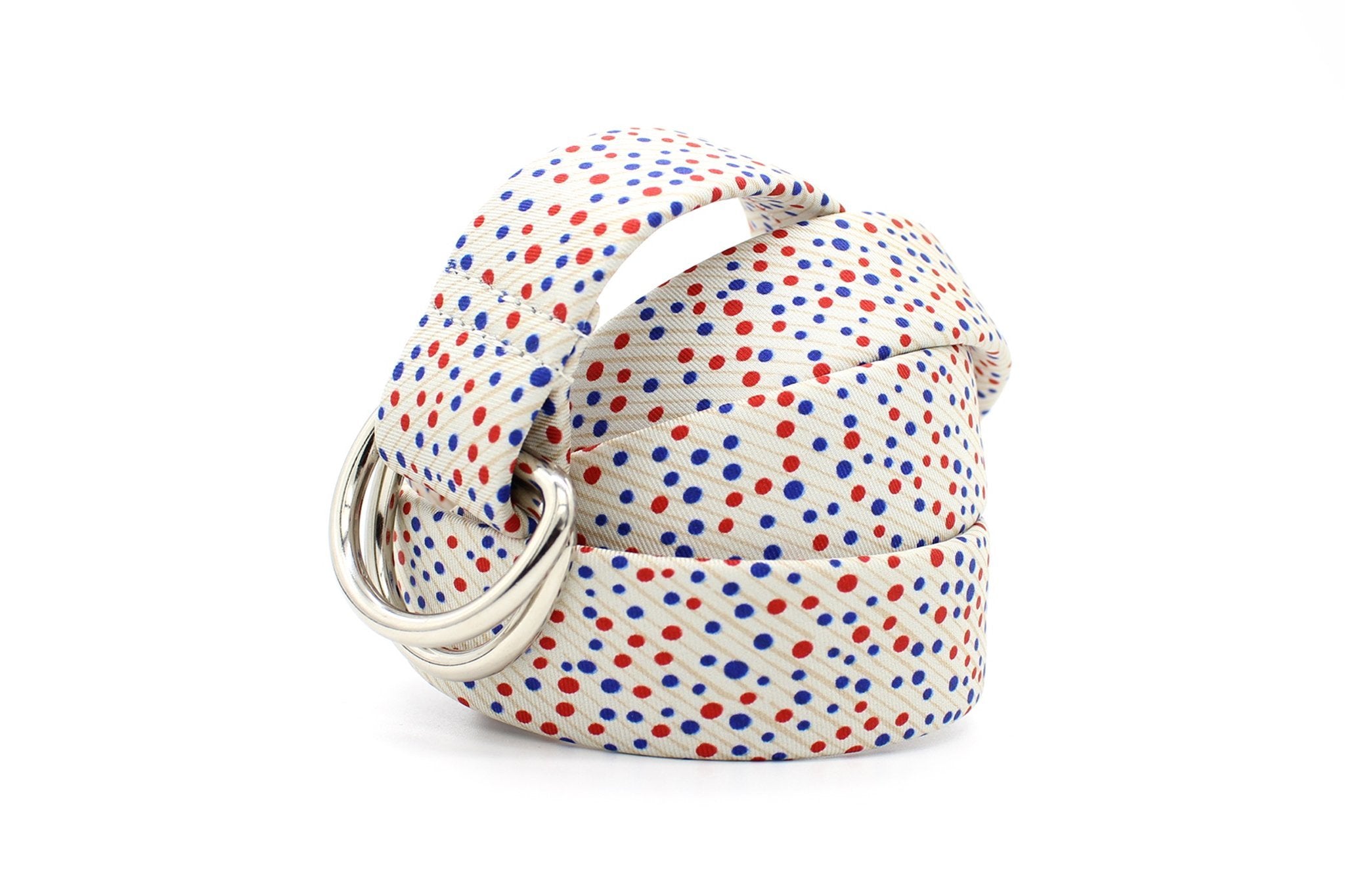 KRAGÜ DOTS RED X BLUE - KRAGÜ GÜRTEL AUS SEIDE MIT SILBERNER GÜRTELSCHNALLE. DAS MODISCHE ACCESSOIRE. AUFFÄLLIG, STYLISCH UND MODERN.