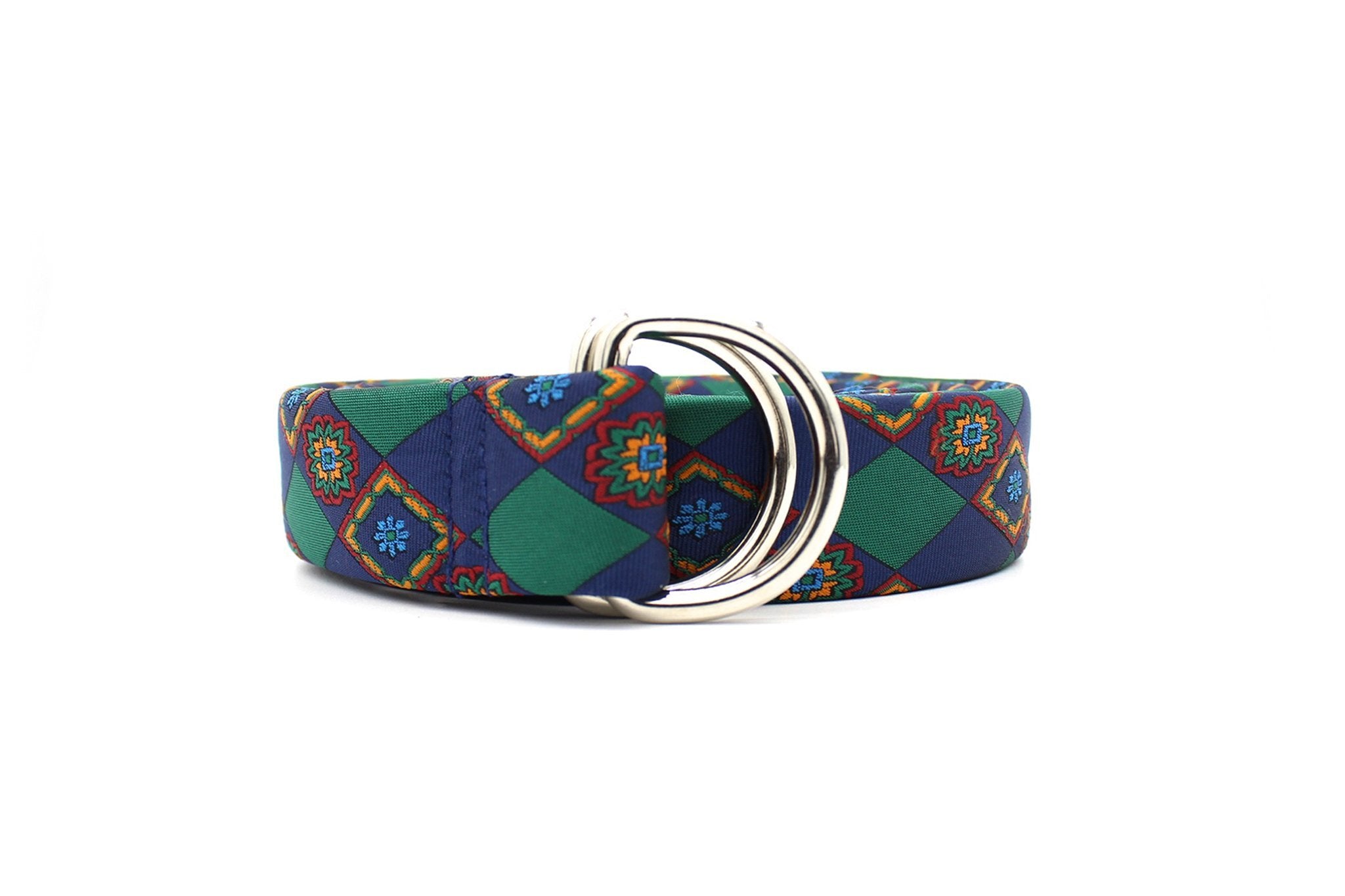 KRAGÜ HIPPIE CHECK GREEN X BLUE - KRAGÜ GÜRTEL AUS SEIDE MIT SILBERNER GÜRTELSCHNALLE. DAS MODISCHE ACCESSOIRE. AUFFÄLLIG, STYLISCH UND MODERN.