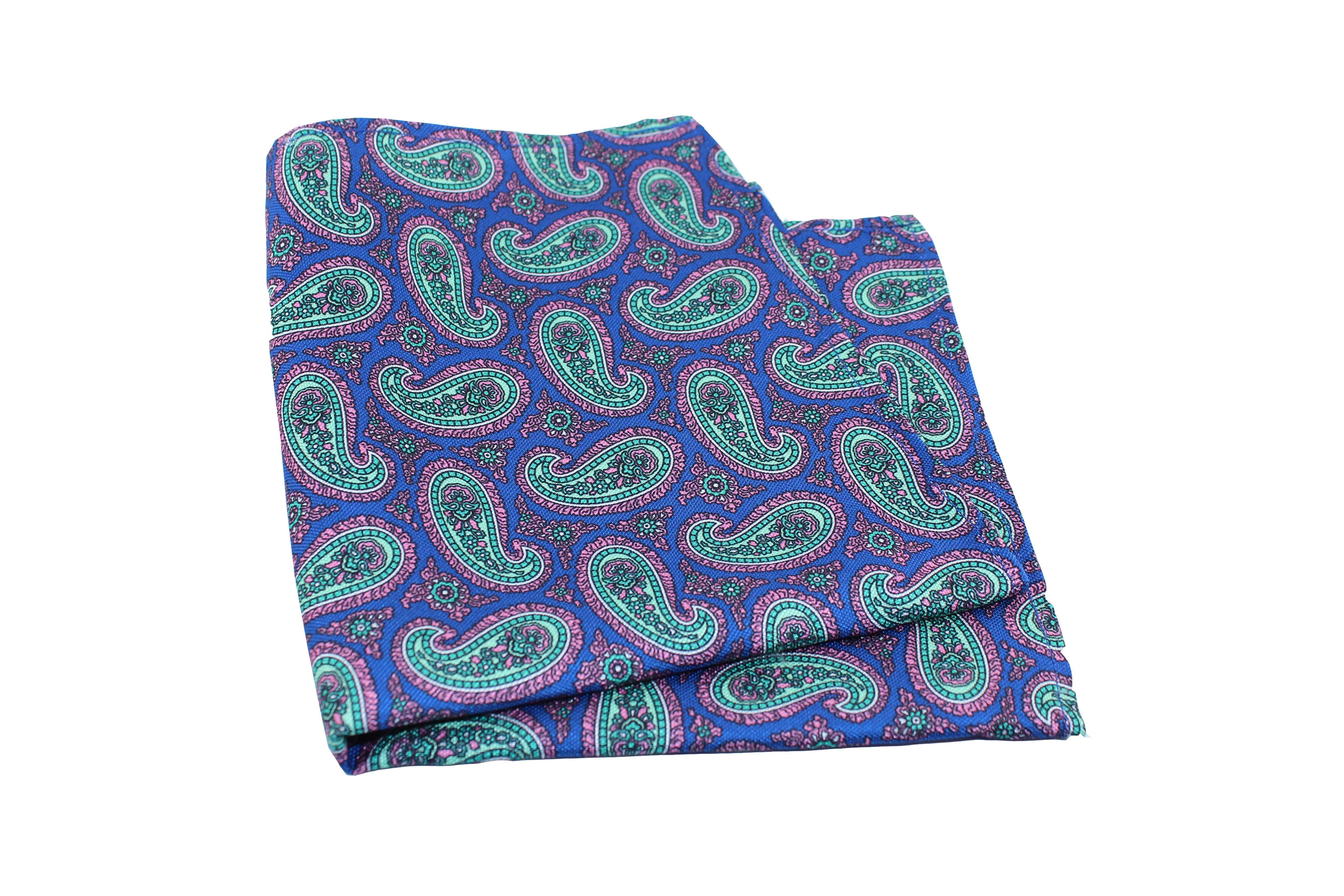 KRAGÜ POCKET SQUARE CORAL BLUE PAISLEY - KRAGÜ EINSTECKTUCH