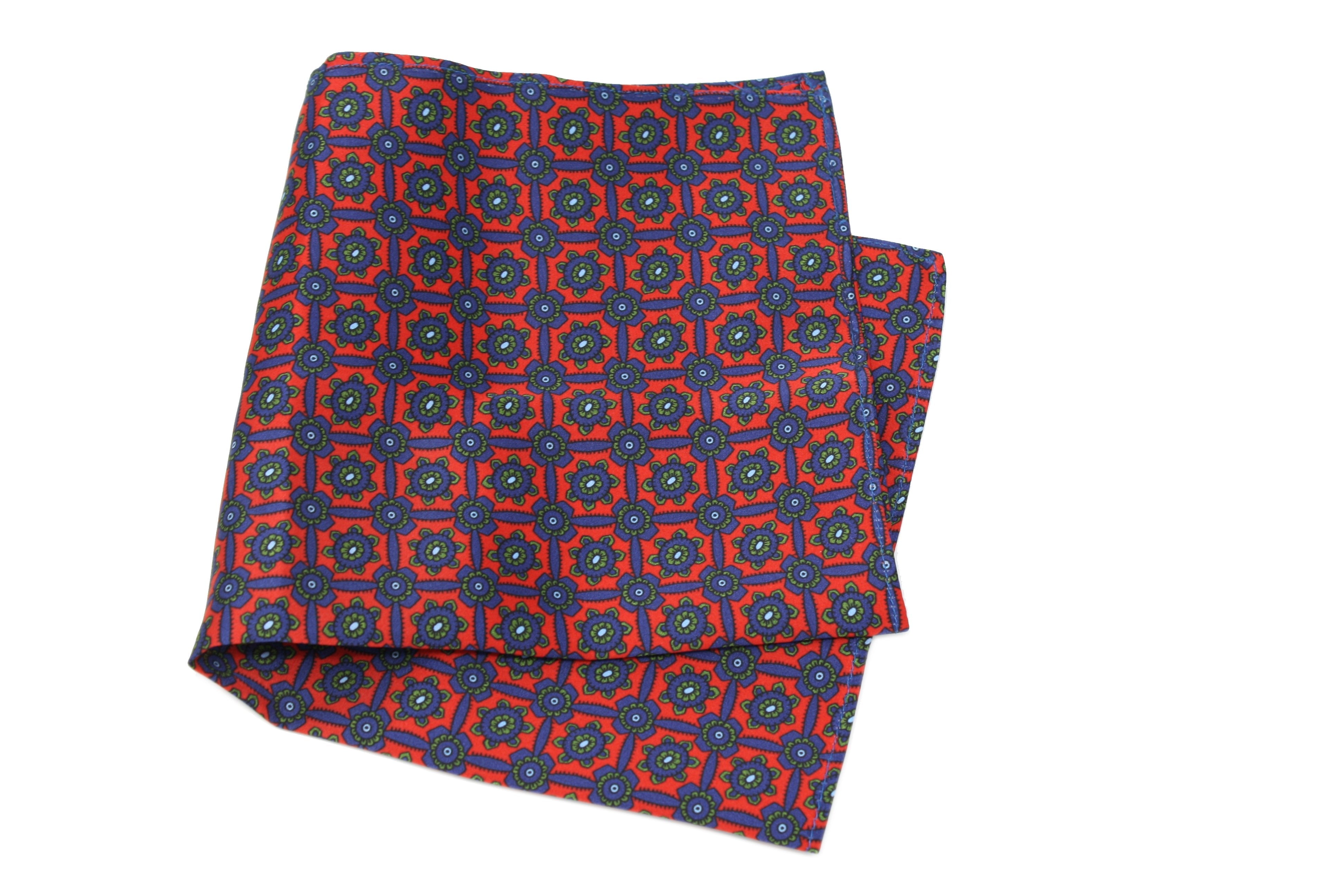 KRAGÜ POCKET SQUARE FLOWER POWER BLUE RED - KRAGÜ EINSTECKTUCH