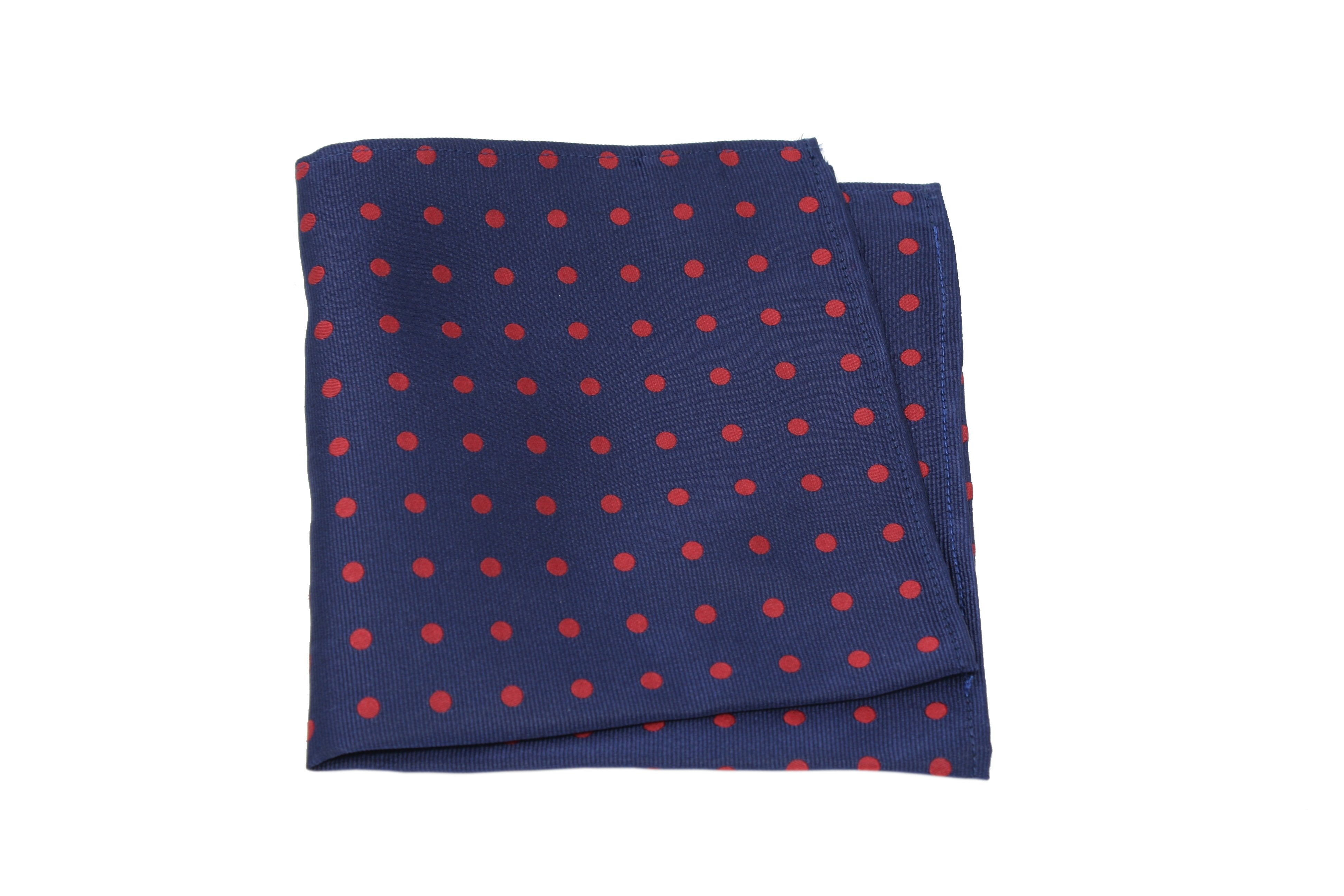 KRAGÜ POCKET SQUARE RED DOTS BLUE - KRAGÜ EINSTECKTUCH