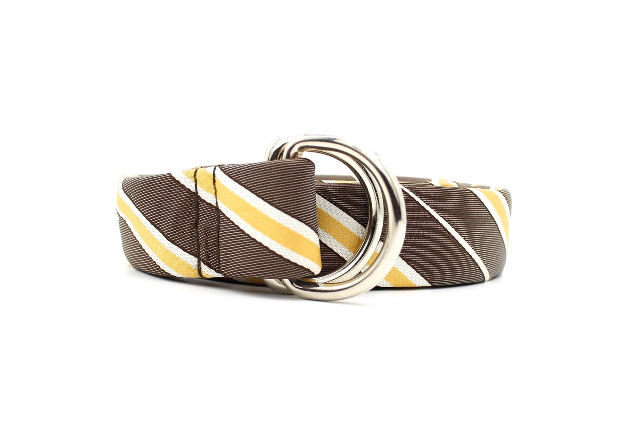 KRAGÜ STRIPES BROWN X YELLOW - KRAGÜ GÜRTEL AUS SEIDE MIT SILBERNER GÜRTELSCHNALLE. DAS MODISCHE ACCESSOIRE. AUFFÄLLIG, STYLISCH UND MODERN.