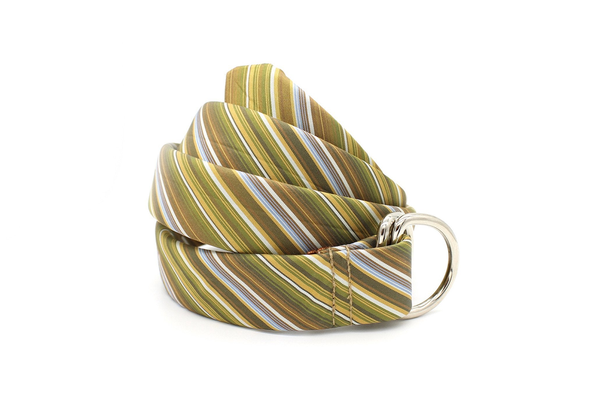 KRAGÜ STRIPES PREPPY GREEN - KRAGÜ GÜRTEL AUS SEIDE MIT SILBERNER GÜRTELSCHNALLE. DAS MODISCHE ACCESSOIRE. AUFFÄLLIG, STYLISCH UND MODERN.