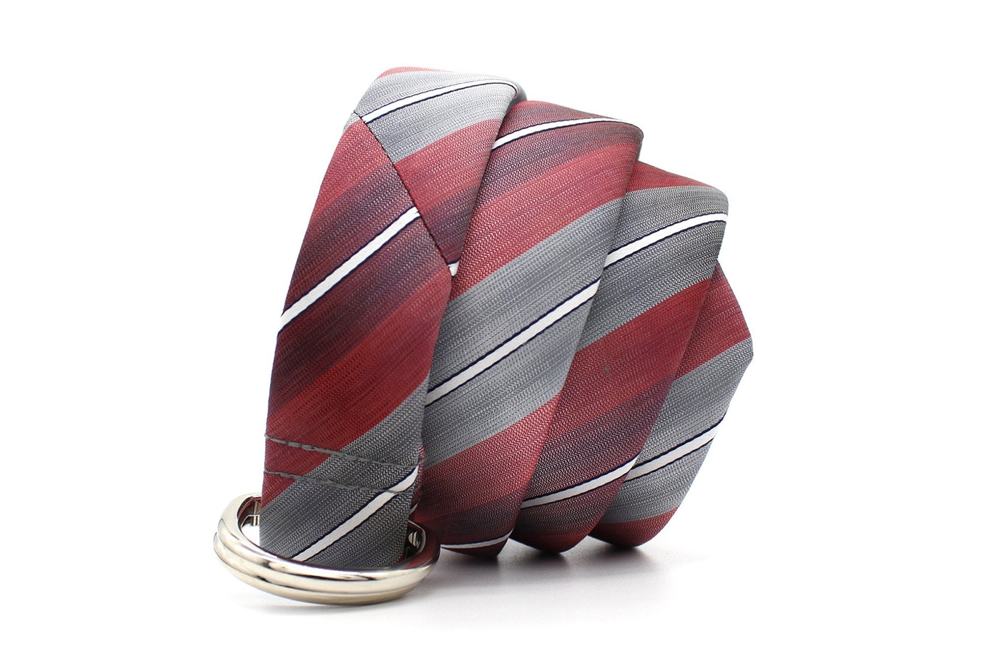KRAGÜ STRIPES RED X GREY - KRAGÜ GÜRTEL AUS SEIDE MIT SILBERNER GÜRTELSCHNALLE. DAS MODISCHE ACCESSOIRE. AUFFÄLLIG, STYLISCH UND MODERN.
